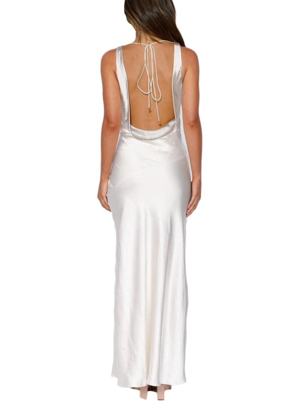 Women's White Summer Satin Backless Cowl Neck Elegant Polyester Maxi Dress